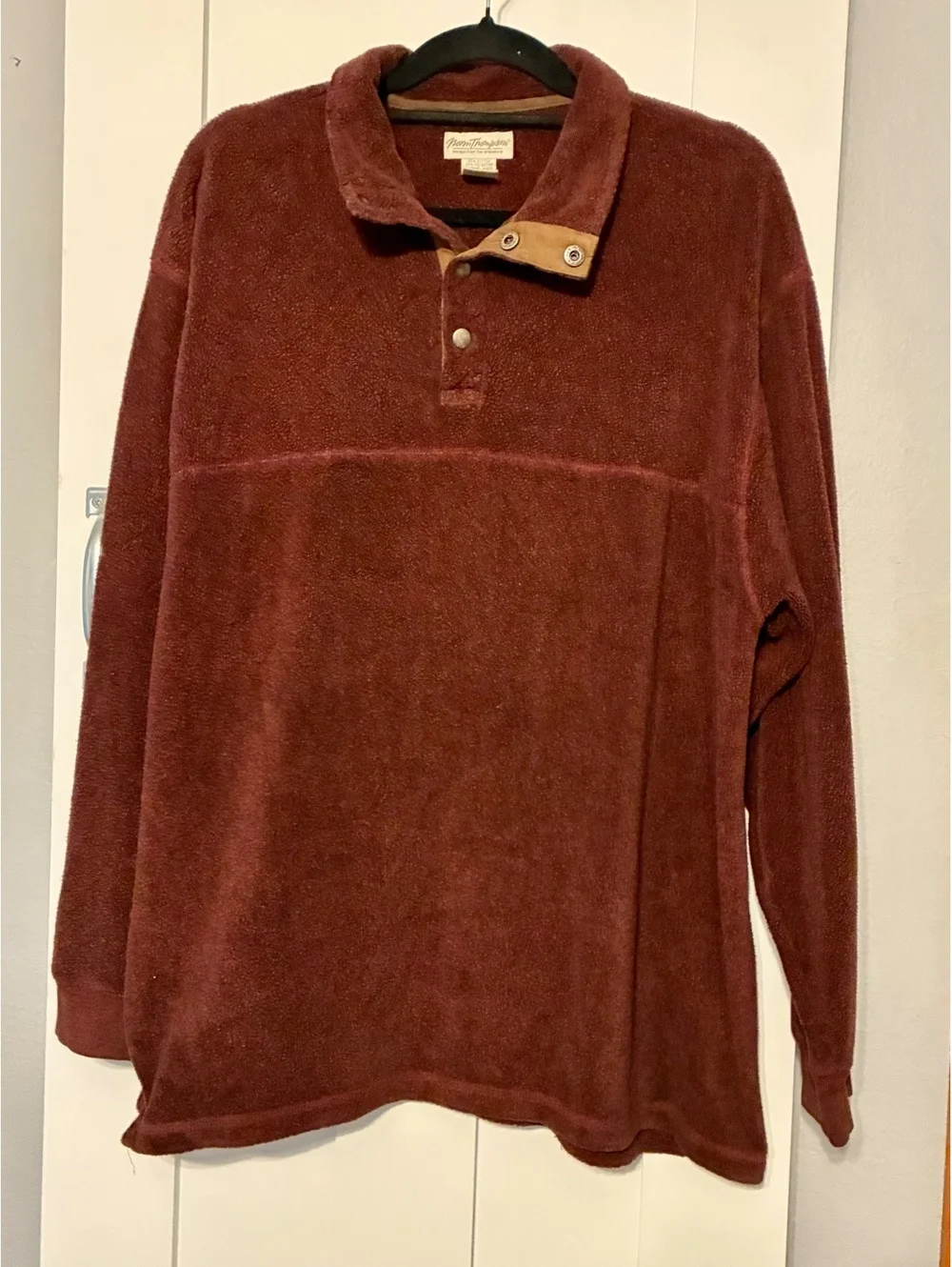 Norm Thompson Men's Large Burgundy Fleece Snap-Button Pullover Sweater